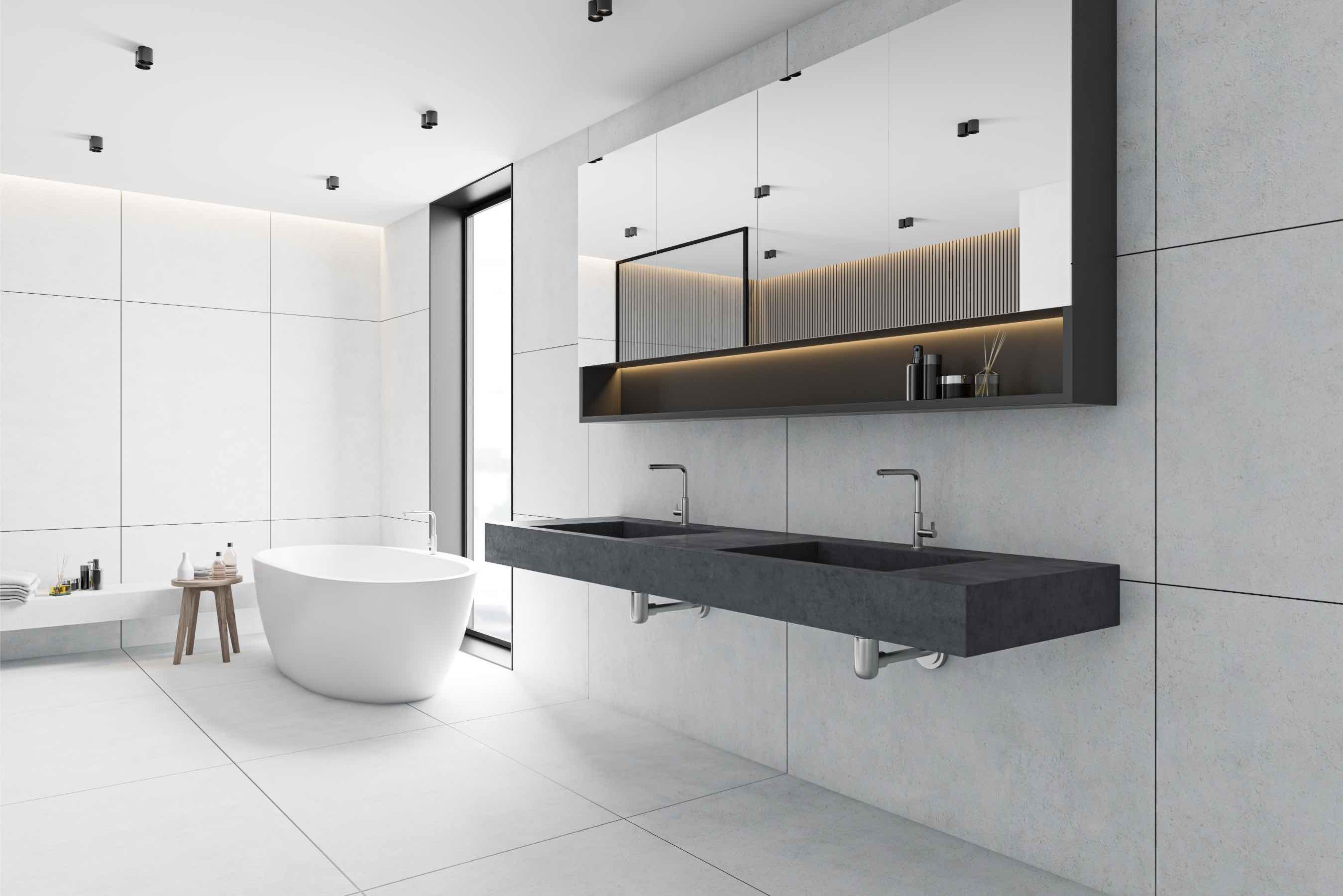 White Tiled Bathroom done by Footprints Floors in Carmel.